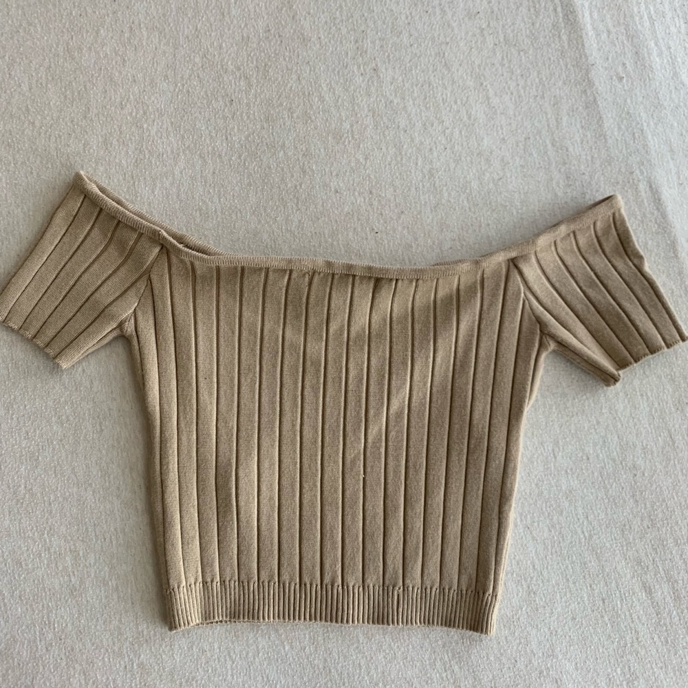 Beige Off Shoulder Crop Top